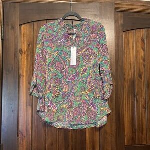 Paisley Split-Neck Blouse in Green and Purple by C. Wonder
